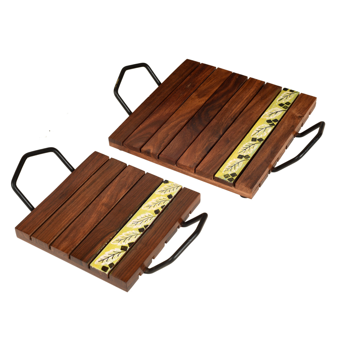 Leaf of Nature' Snacking Trays in Rosewood-Set of 2