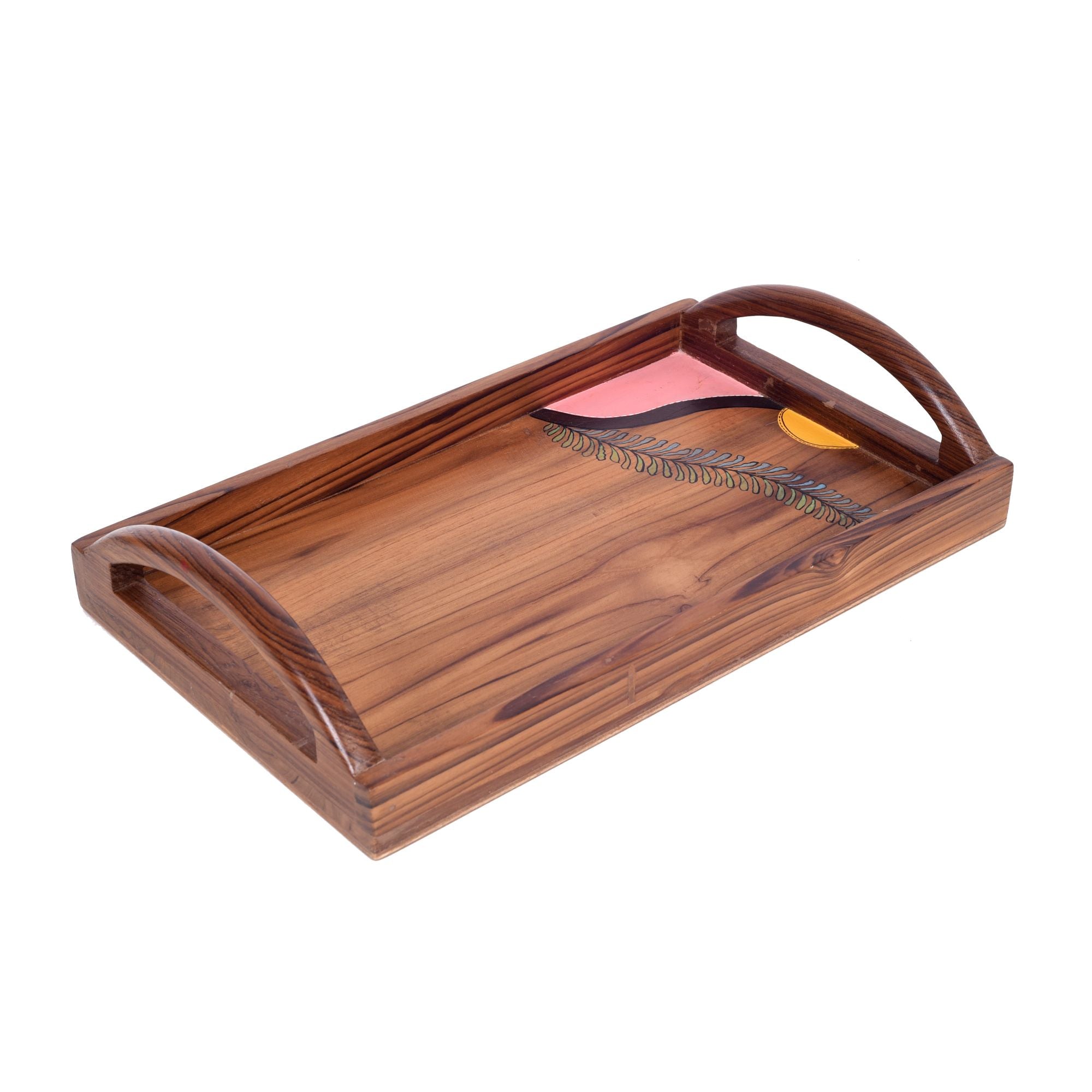 Hand Painted  Teak Wood Serving Tray  (17x11x3)