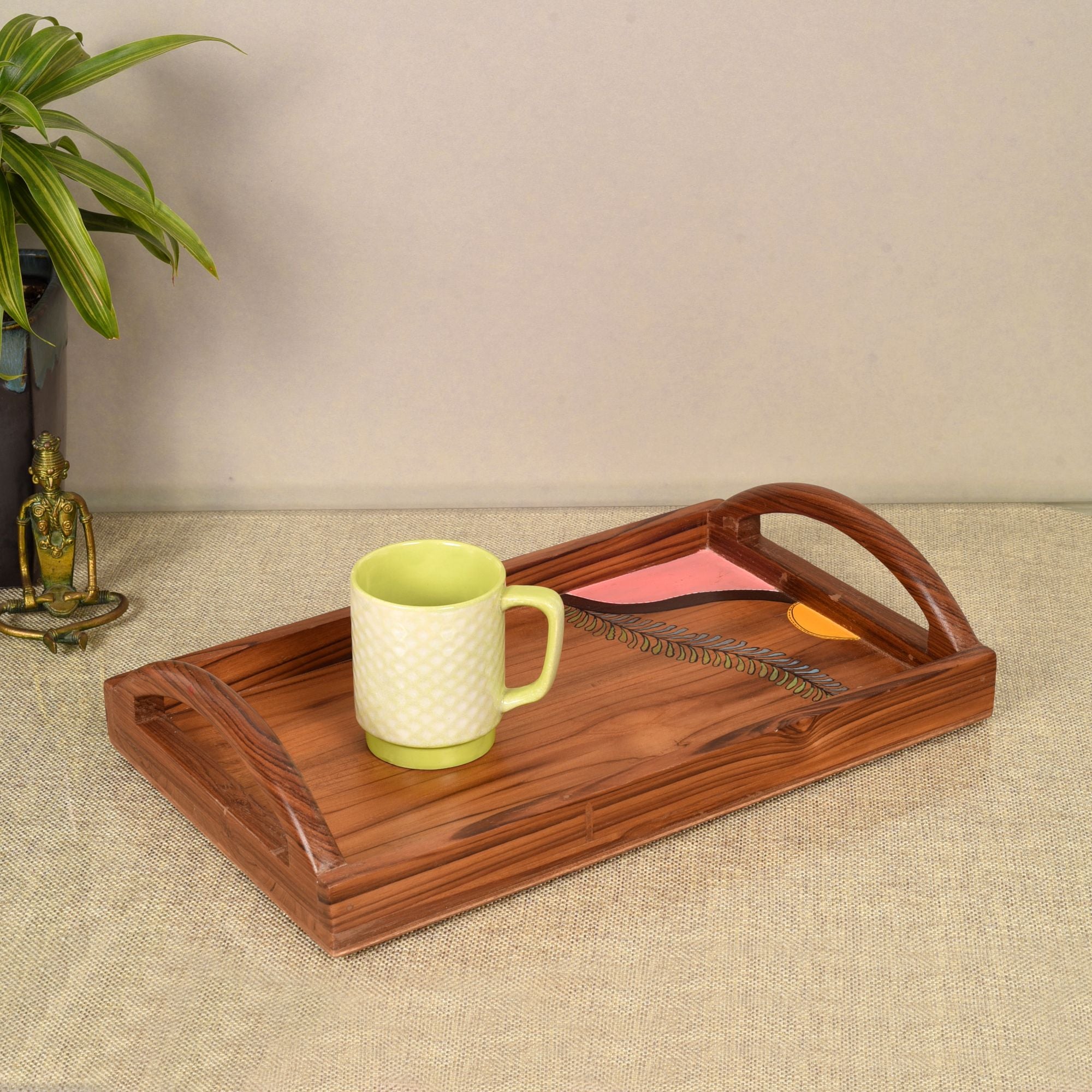 Hand Painted  Teak Wood Serving Tray  (17x11x3)