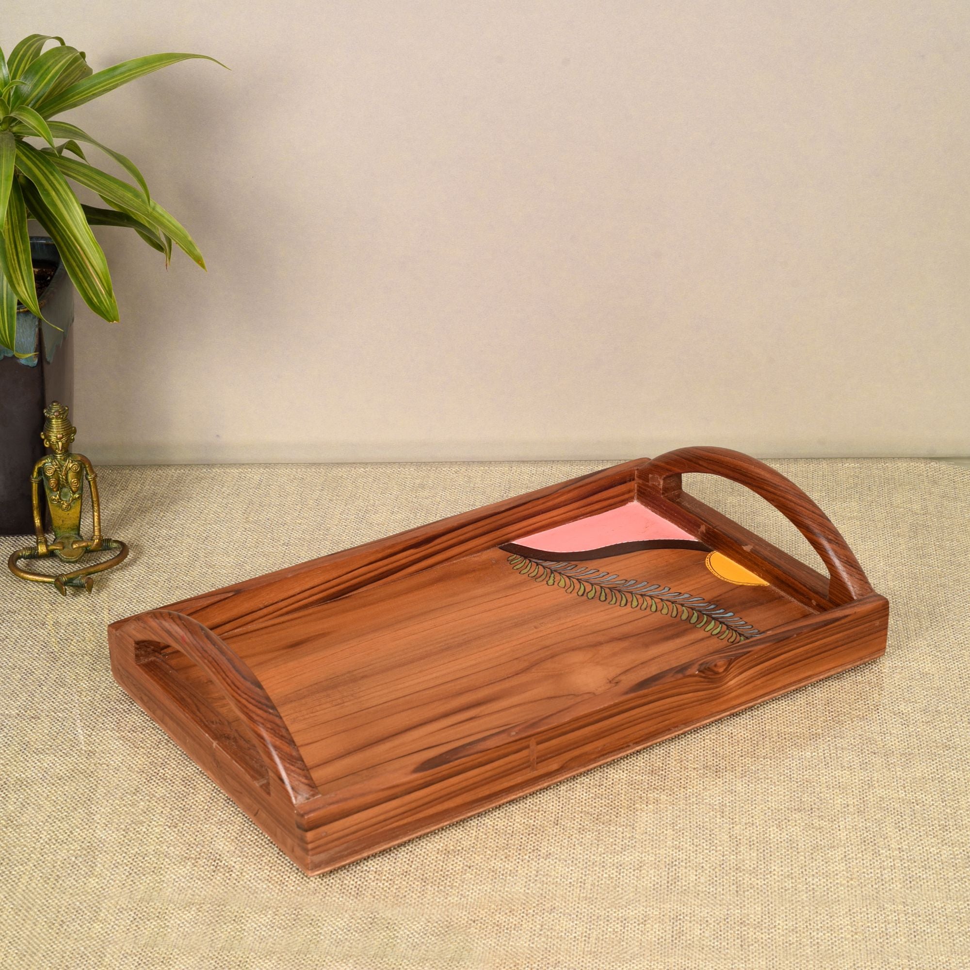 Hand Painted  Teak Wood Serving Tray  (17x11x3)
