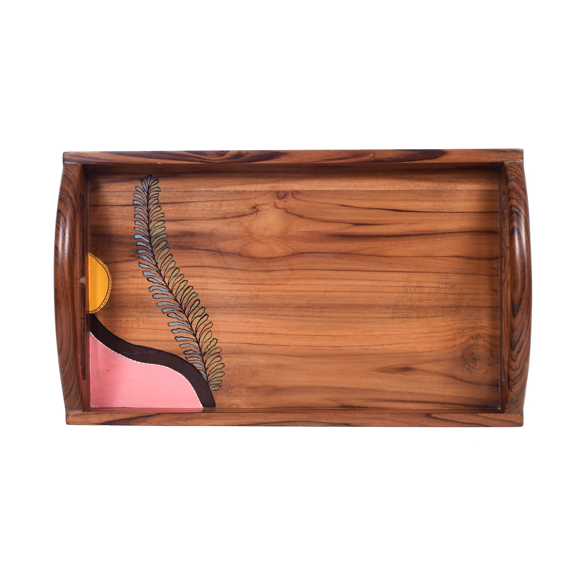 Hand Painted  Teak Wood Serving Tray  (17x11x3)