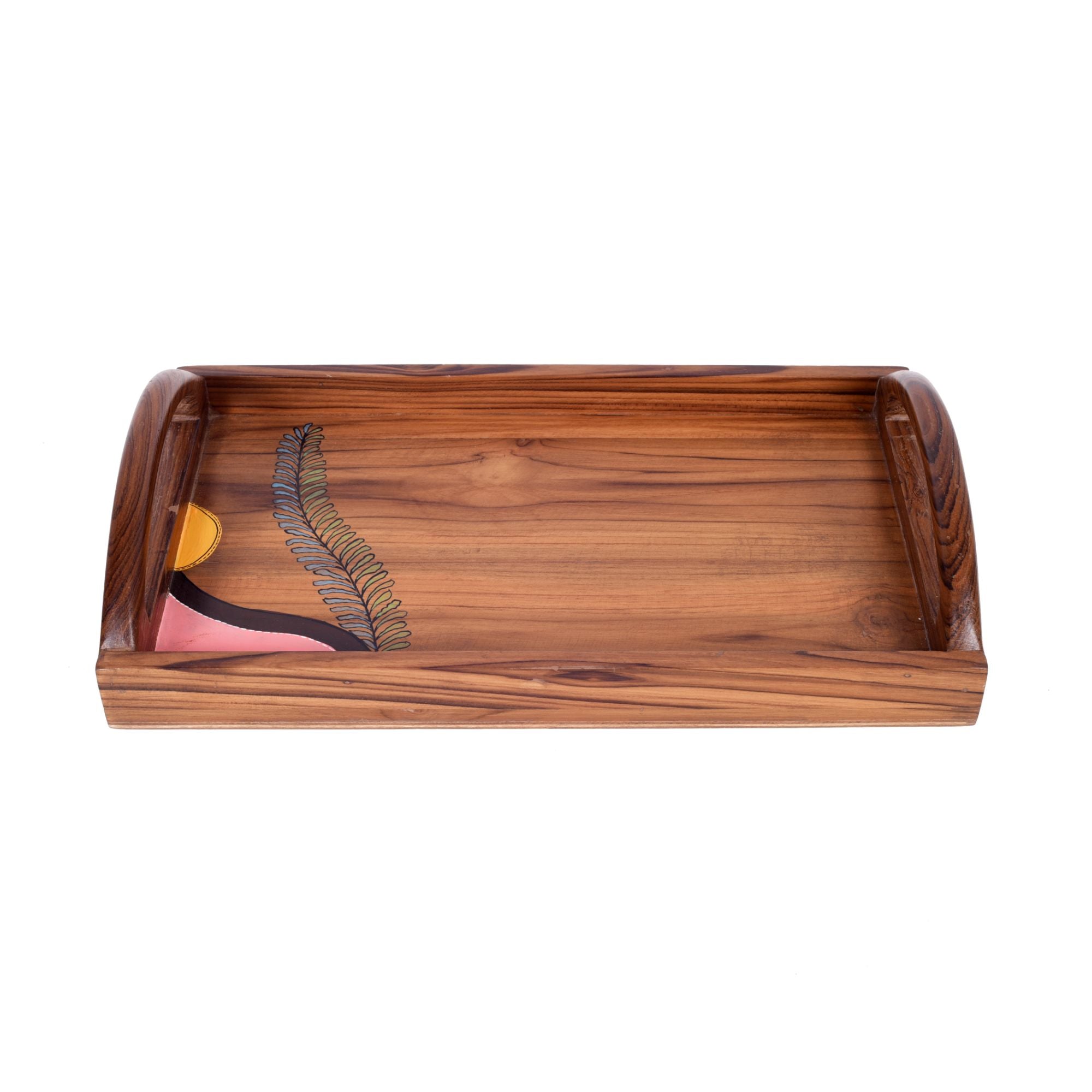 Hand Painted  Teak Wood Serving Tray  (17x11x3)