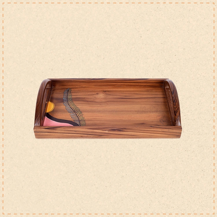 Hand Painted  Teak Wood Serving Tray  (17x11x3)