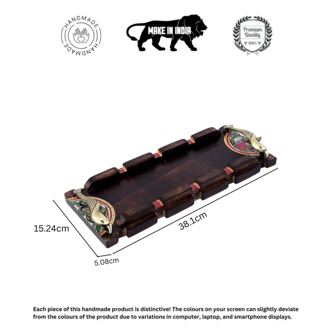 Tray handcrafted with Warli design & Fish Handles (15x6)