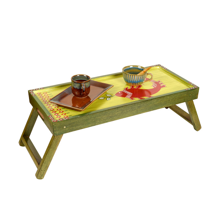 Madhubani Folding Breakfast Tray in Lime Green Hue (32x12x10)