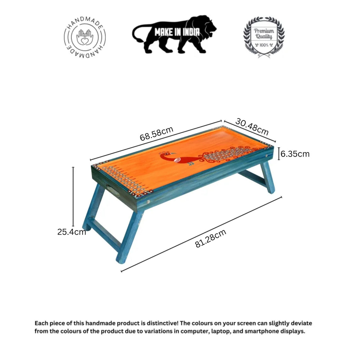 Madhubani Folding Breakfast Tray in Orange (32x12x10)