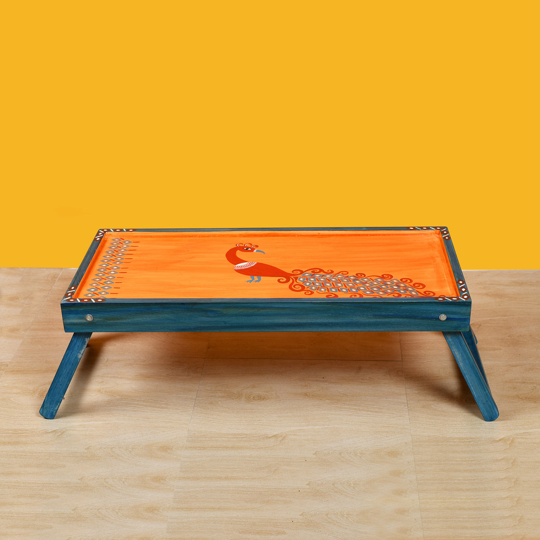 Madhubani Folding Breakfast Tray in Orange (32x12x10)