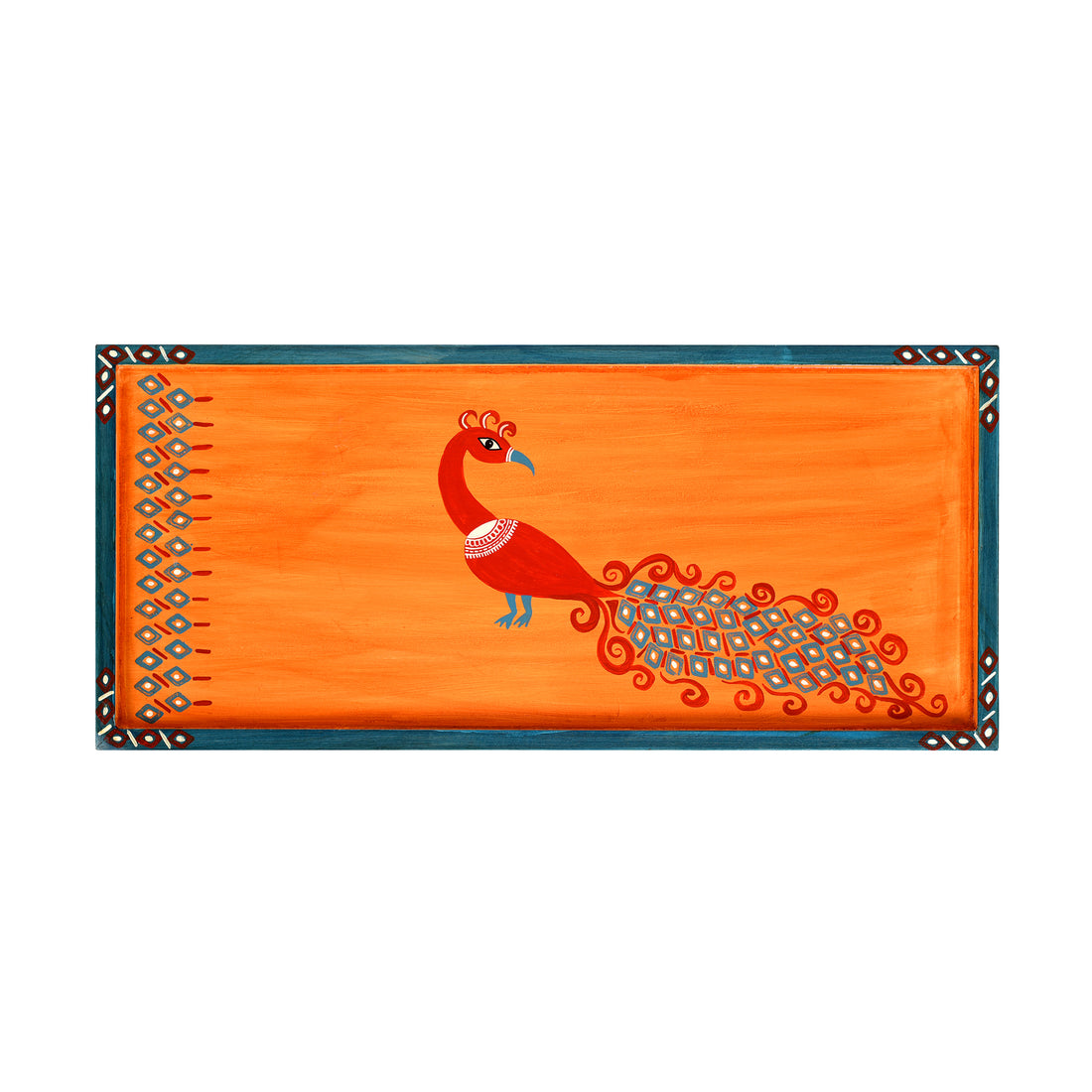 Madhubani Folding Breakfast Tray in Orange (32x12x10)