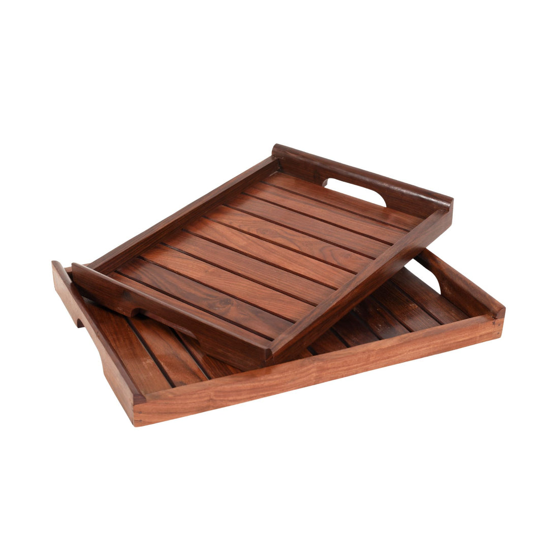 Aangan Slatted Mango Wood Serving Tray Set