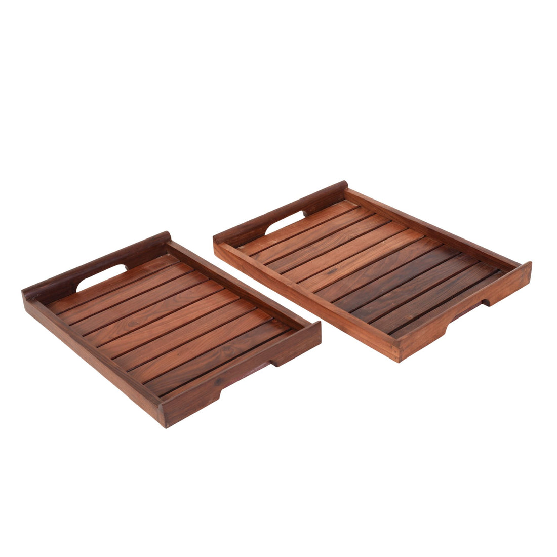 Aangan Slatted Mango Wood Serving Tray Set