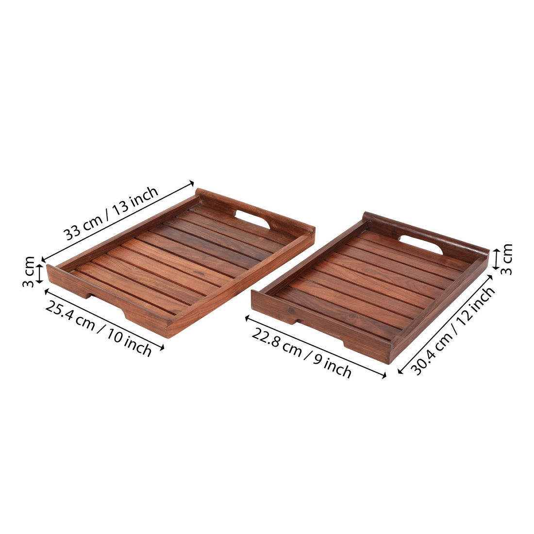 Aangan Slatted Mango Wood Serving Tray Set