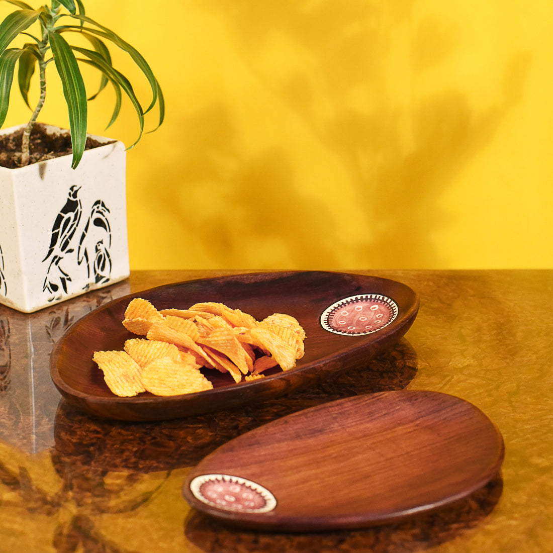 Trays in Oval Shape with Tribal Art Handcrafted in RoseWood (11x7")