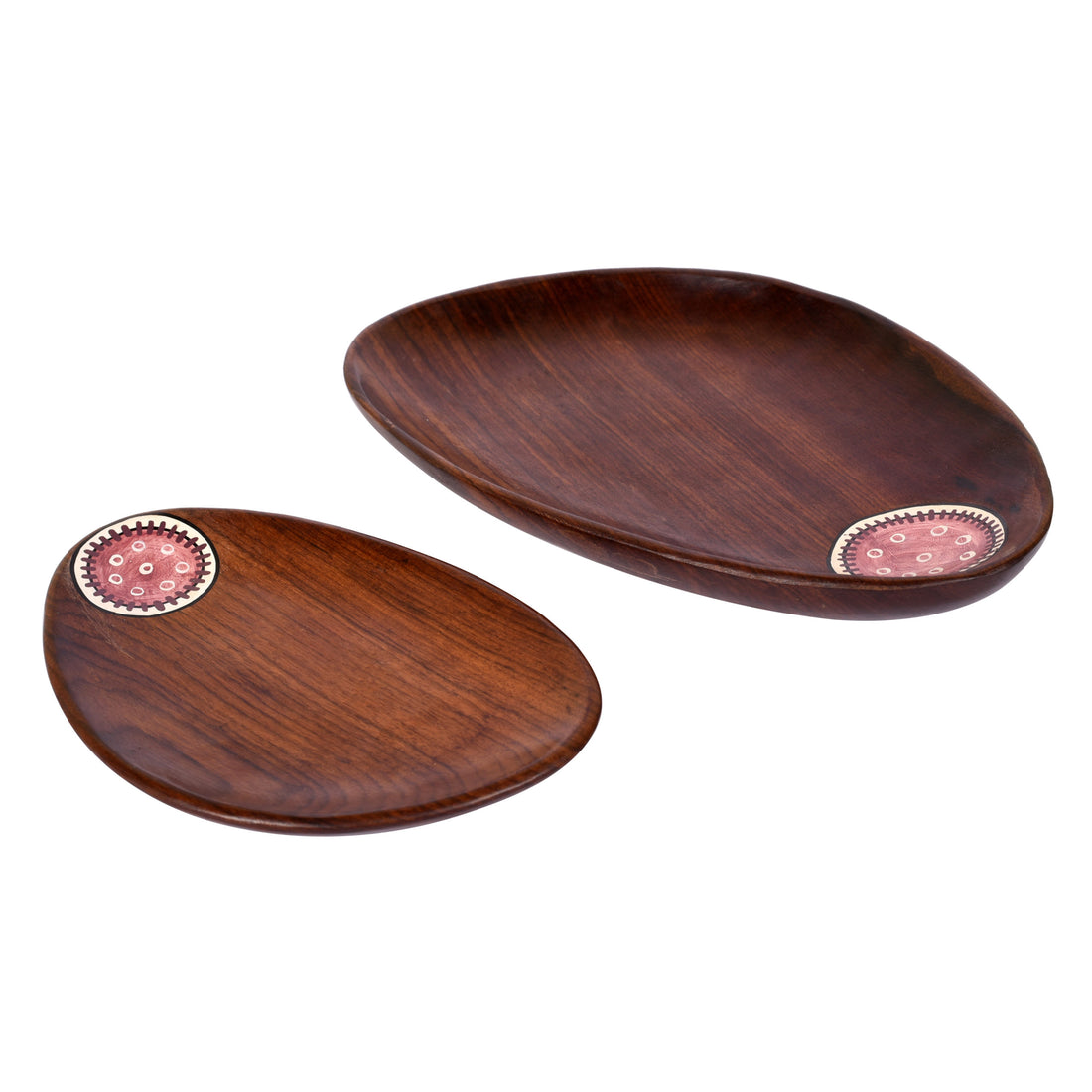 Trays in Oval Shape with Tribal Art Handcrafted in RoseWood (11x7")