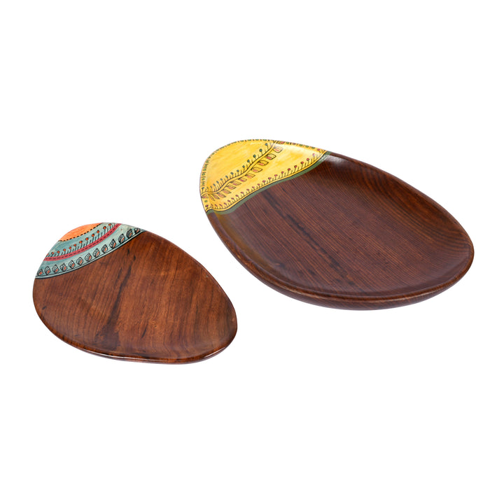 Trays in Oval Shape with Tribal Motifs Handcrafted in RoseWood (11x7")