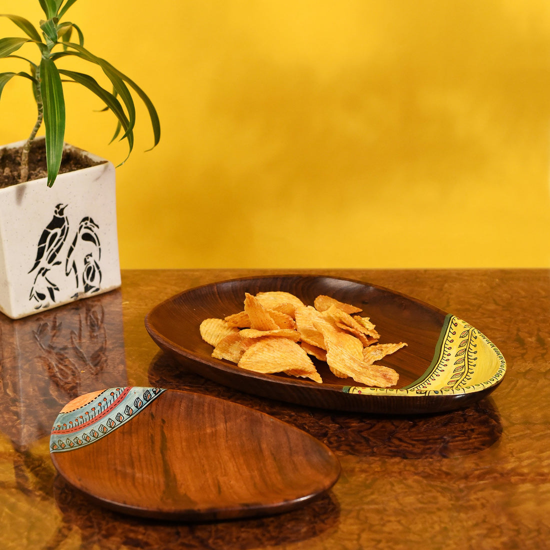 Trays in Oval Shape with Tribal Motifs Handcrafted in RoseWood (11x7")