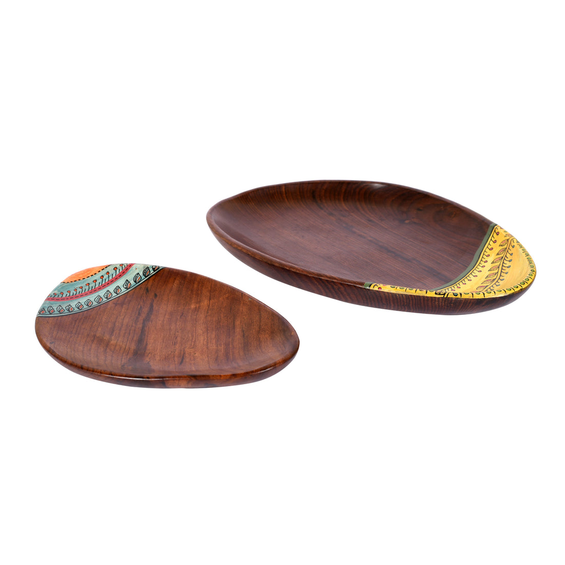 Trays in Oval Shape with Tribal Motifs Handcrafted in RoseWood (11x7")