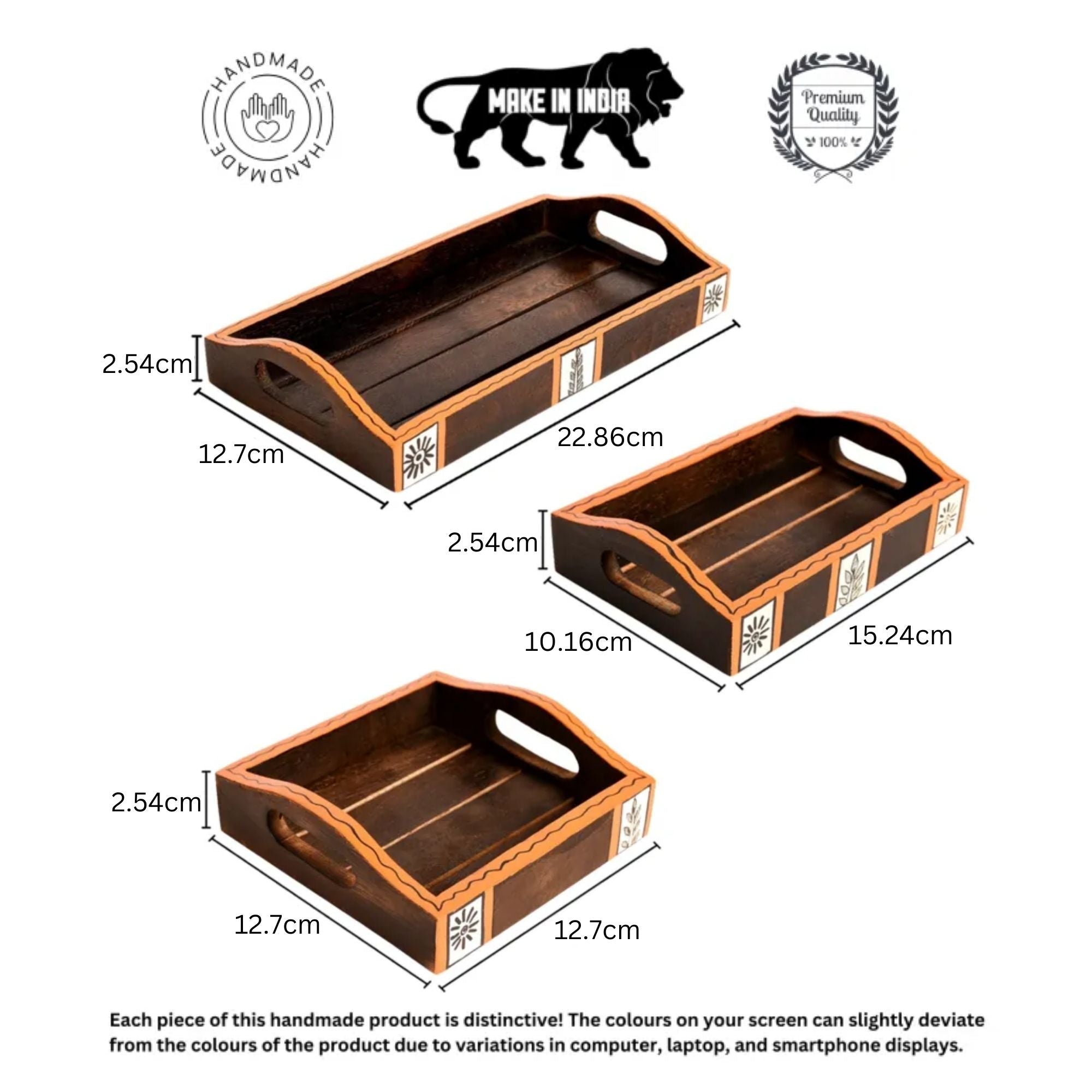 Trays with Tribal Art Handcrafted in MangoWood (set of 3) (9x5/6x4/5.5")