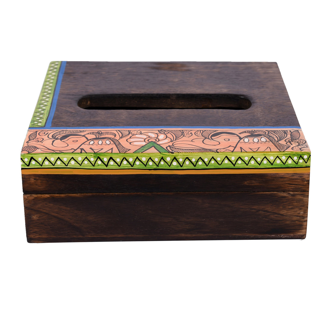 Tissue Box Handcrafted in Wood with Madhubani Painting (7x7x2.5)