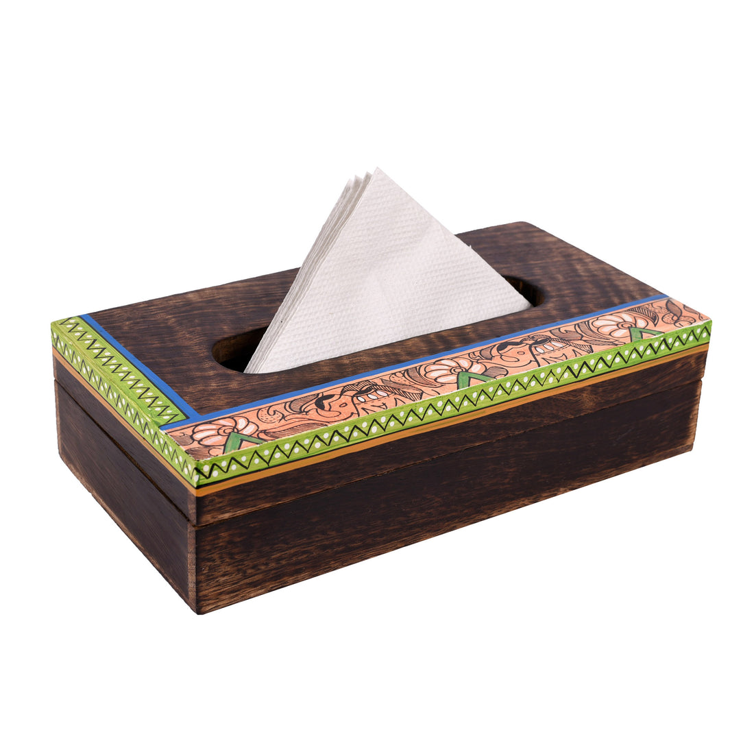 Tissue Box Handcrafted in Wood with Madhubani Painting (9x5x2.5)