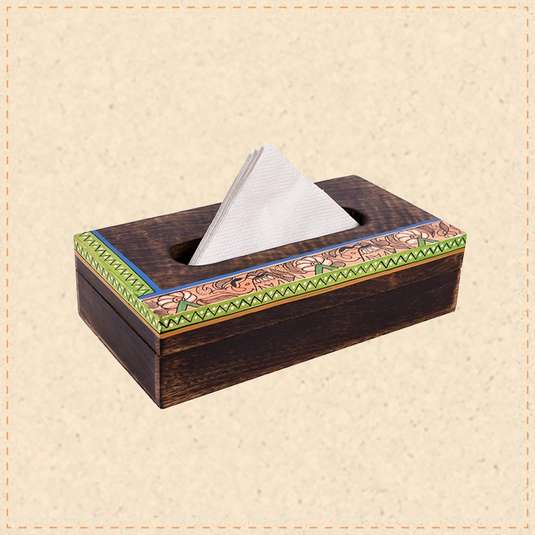 Tissue Box Handcrafted in Wood with Madhubani Painting (9x5x2.5)