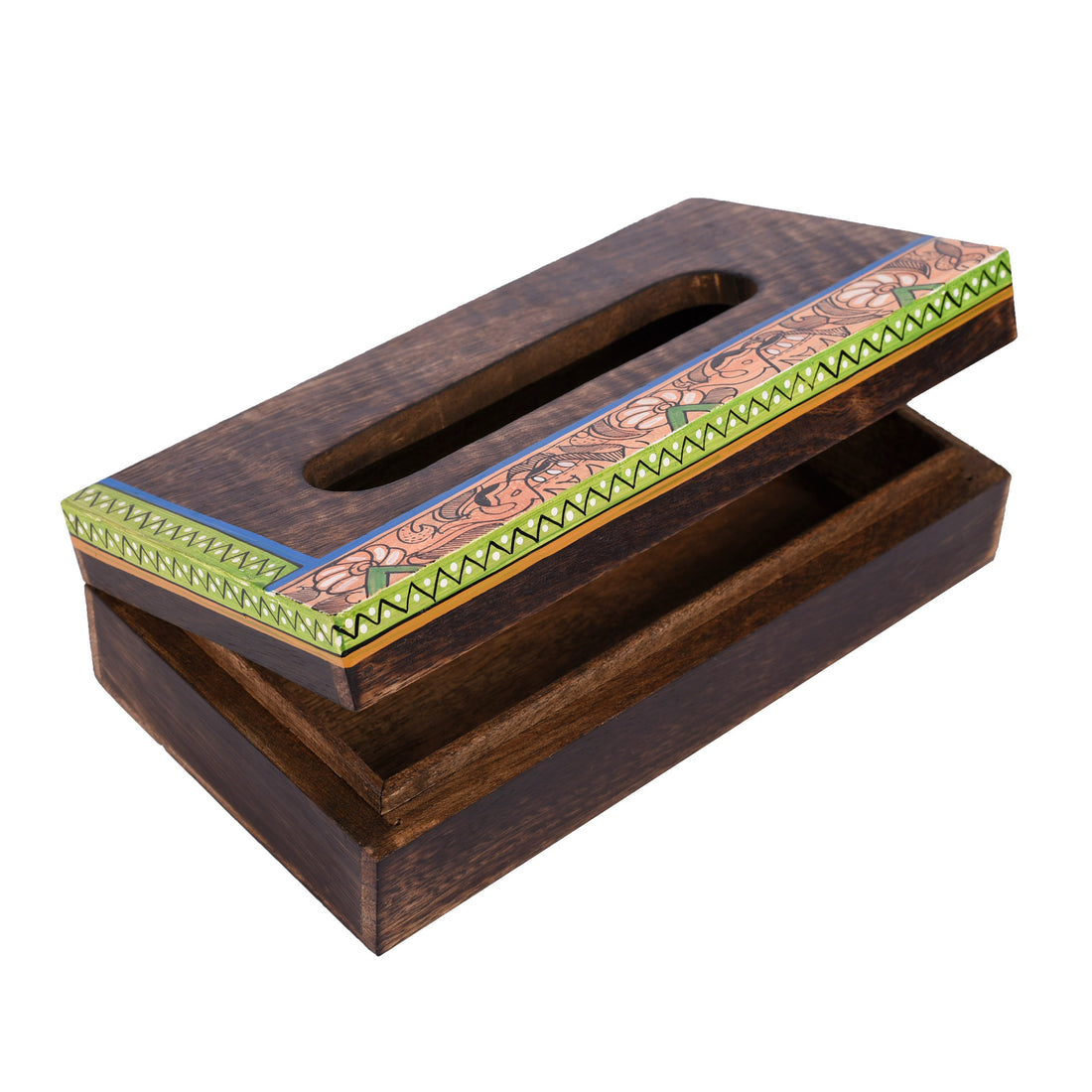 Tissue Box Handcrafted in Wood with Madhubani Painting (9x5x2.5)