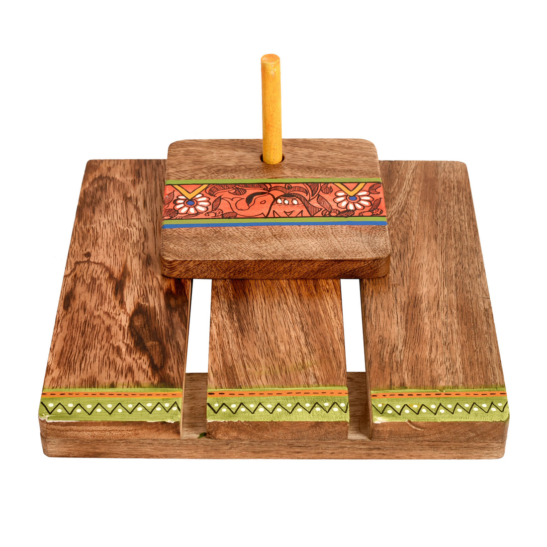 Tissue Holder Handcrafted in Wood with Tribal Art (7x7.4x3.5")