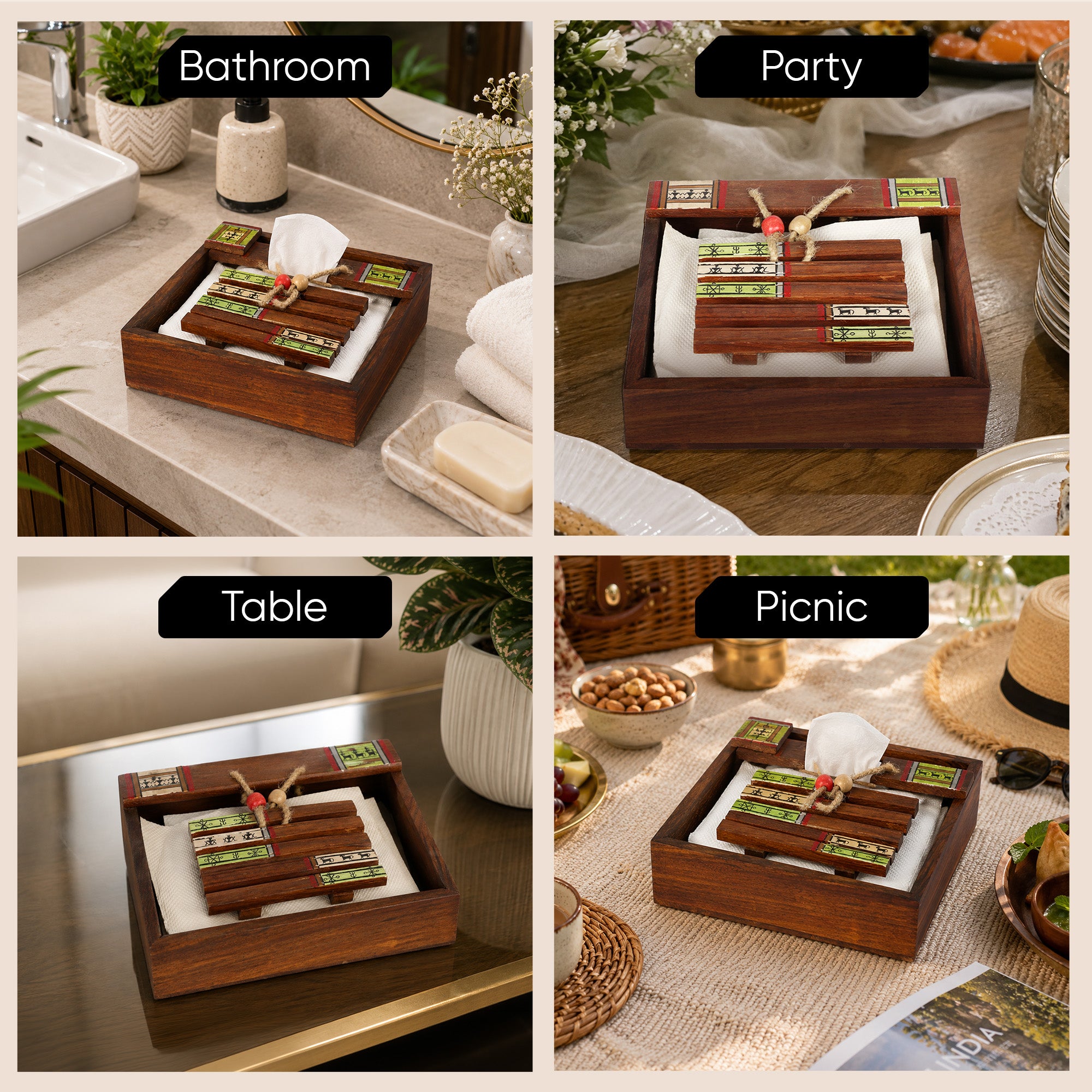 Tissue Holder with wooden Coaster Paper Weight (7x7x2.3)