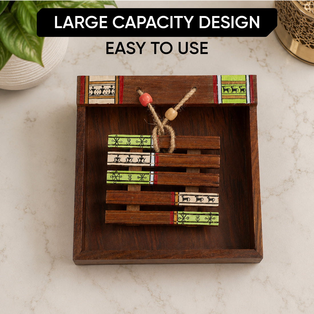 Tissue Holder with wooden Coaster Paper Weight (7x7x2.3)