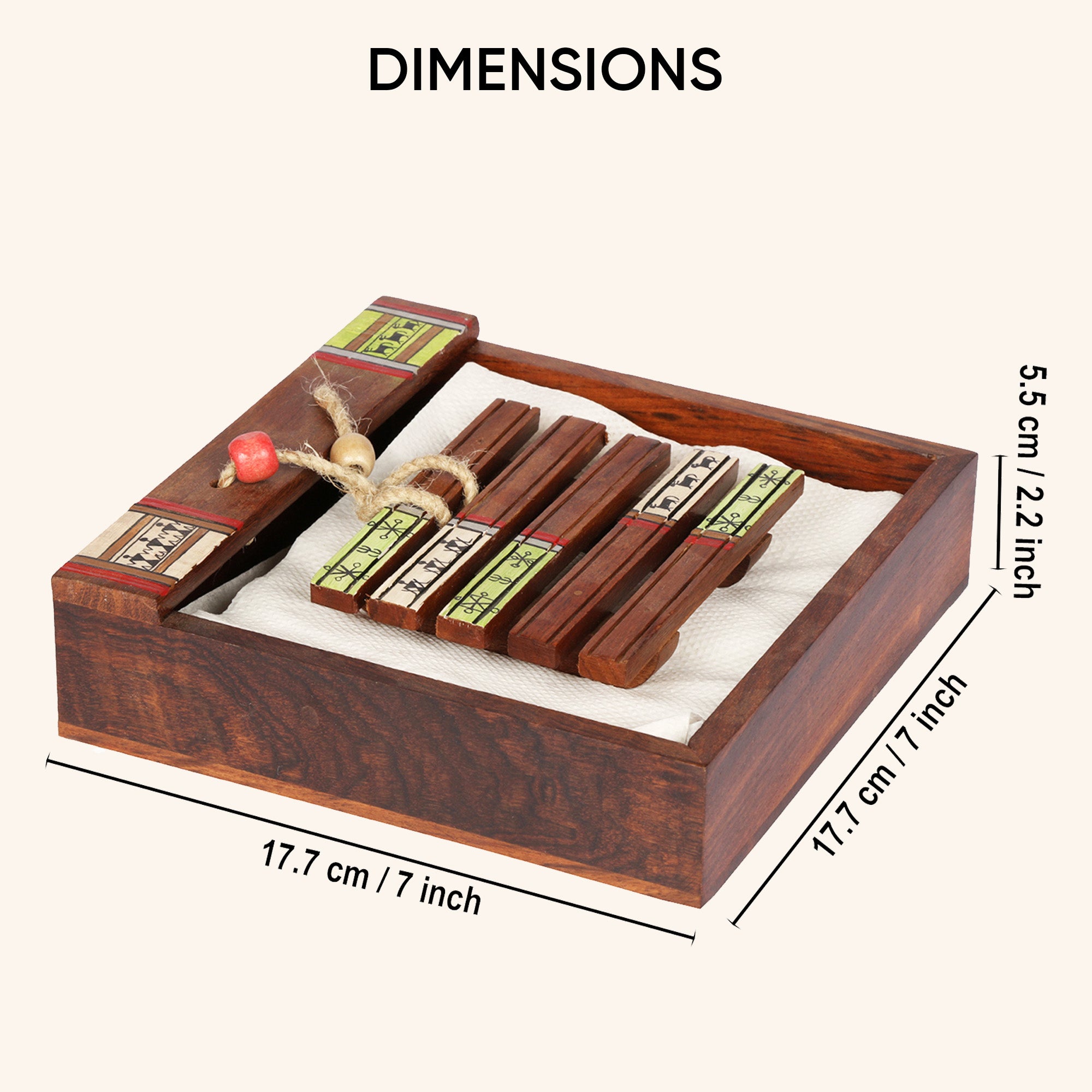 Tissue Holder with wooden Coaster Paper Weight (7x7x2.3)