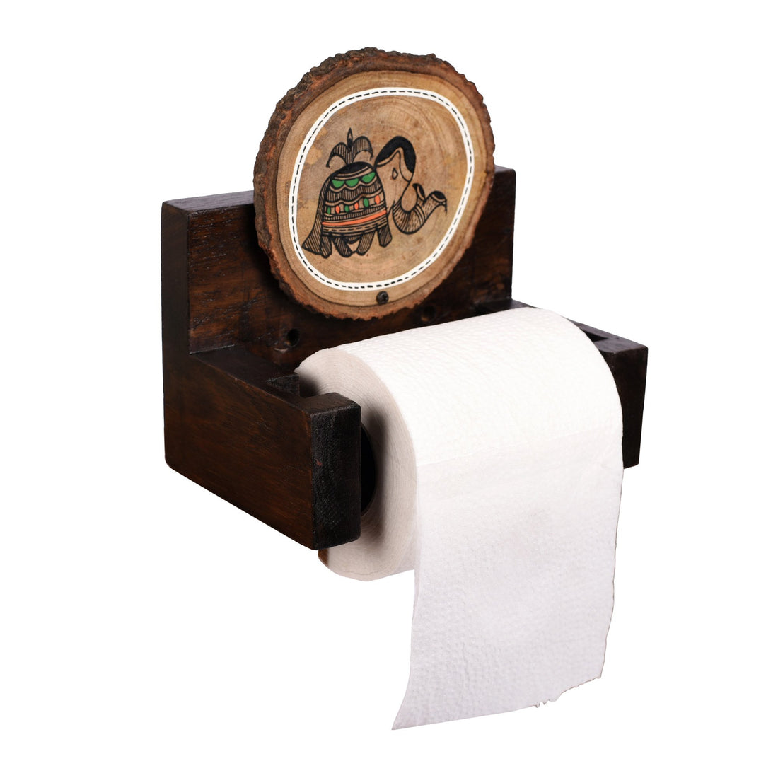 Tissue Roll/Towel Holder Handcrafted in Wood with Folk Art (6x4x6")