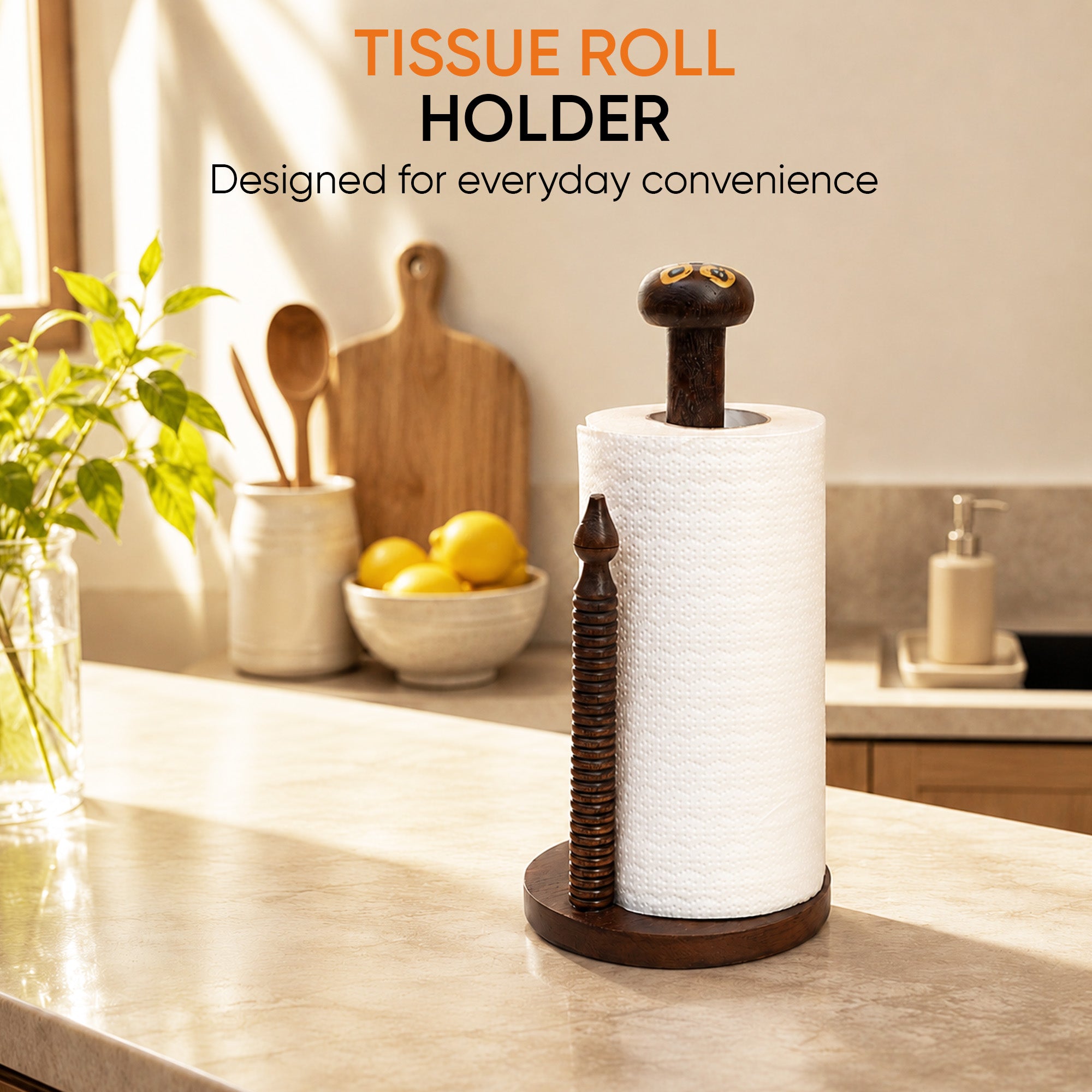 Tissue Roll Holder Table Top Style Handcrafted in Wood (5x5x10.5)