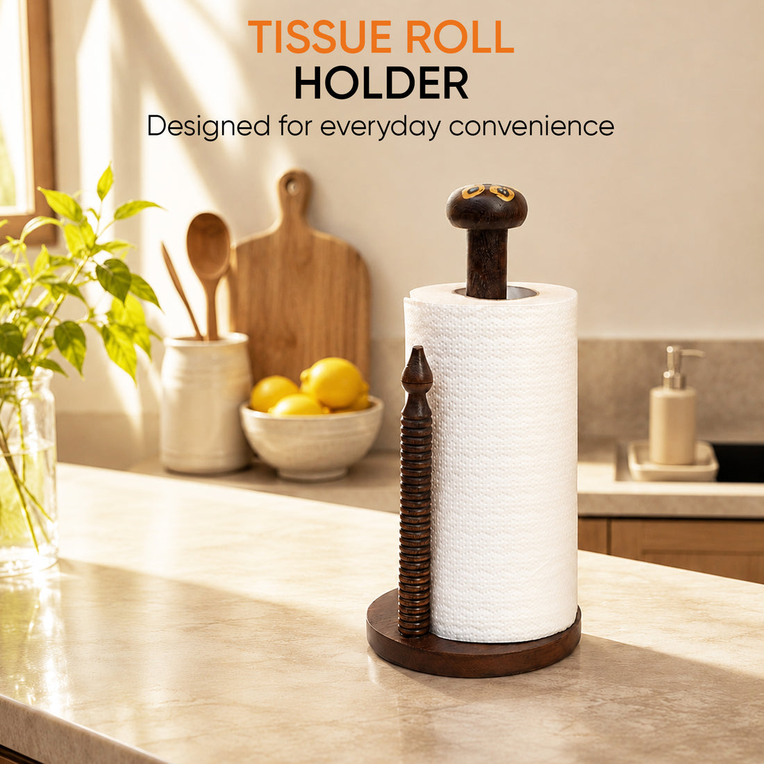 Tissue Roll Holder Table Top Style Handcrafted in Wood (5x5x10.5)