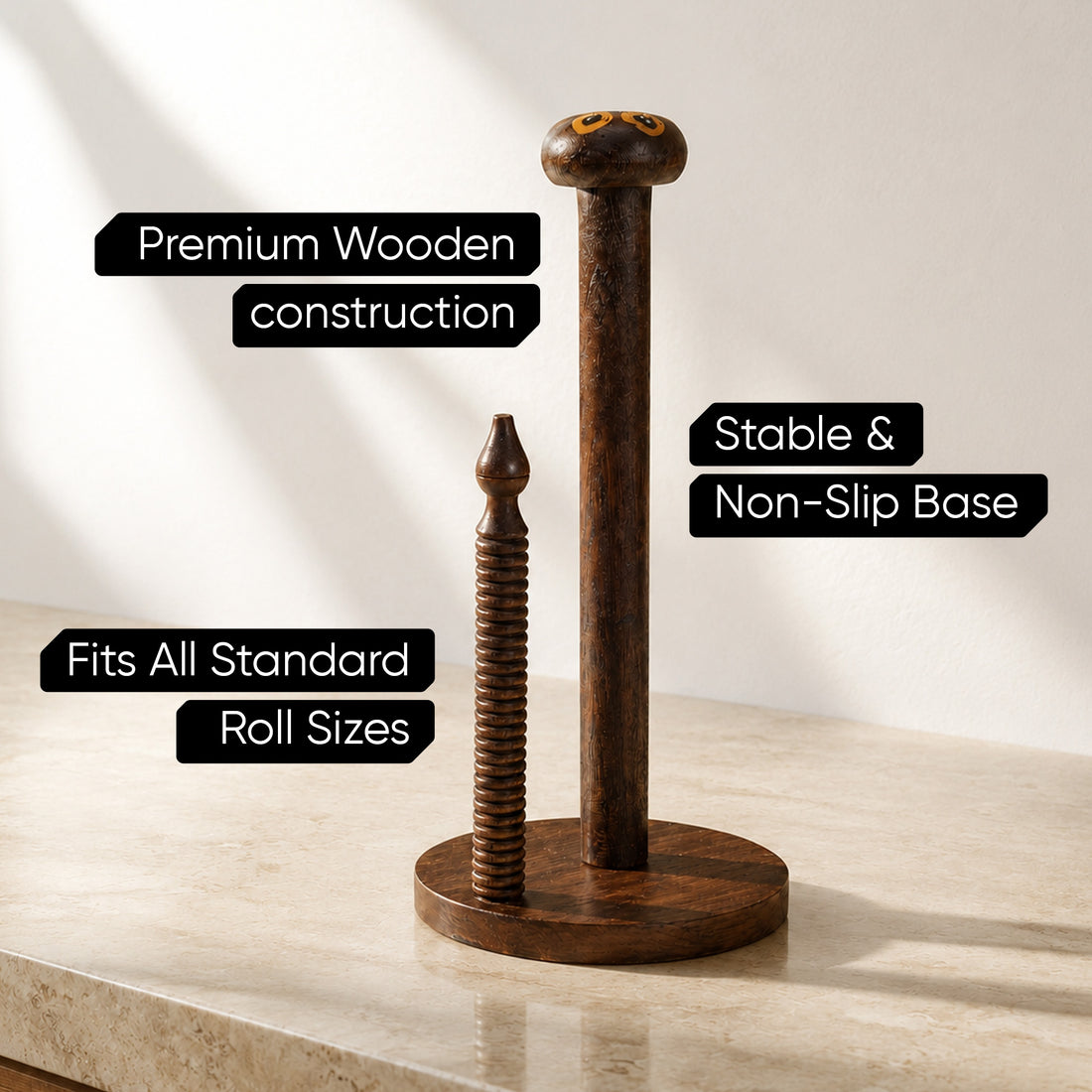 Tissue Roll Holder Table Top Style Handcrafted in Wood (5x5x10.5)