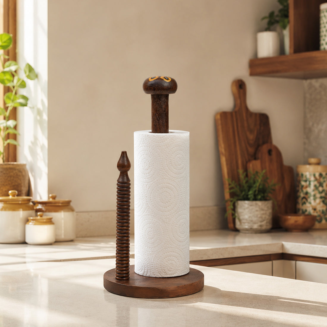 Tissue Roll Holder Table Top Style Handcrafted in Wood (5x5x10.5)