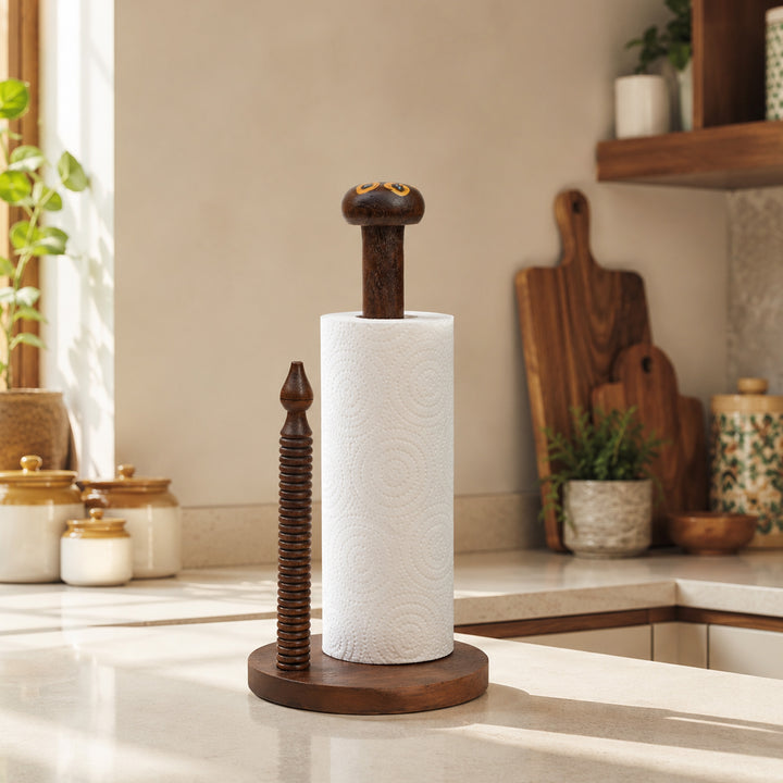 Tissue Roll Holder Table Top Style Handcrafted in Wood (5x5x10.5)