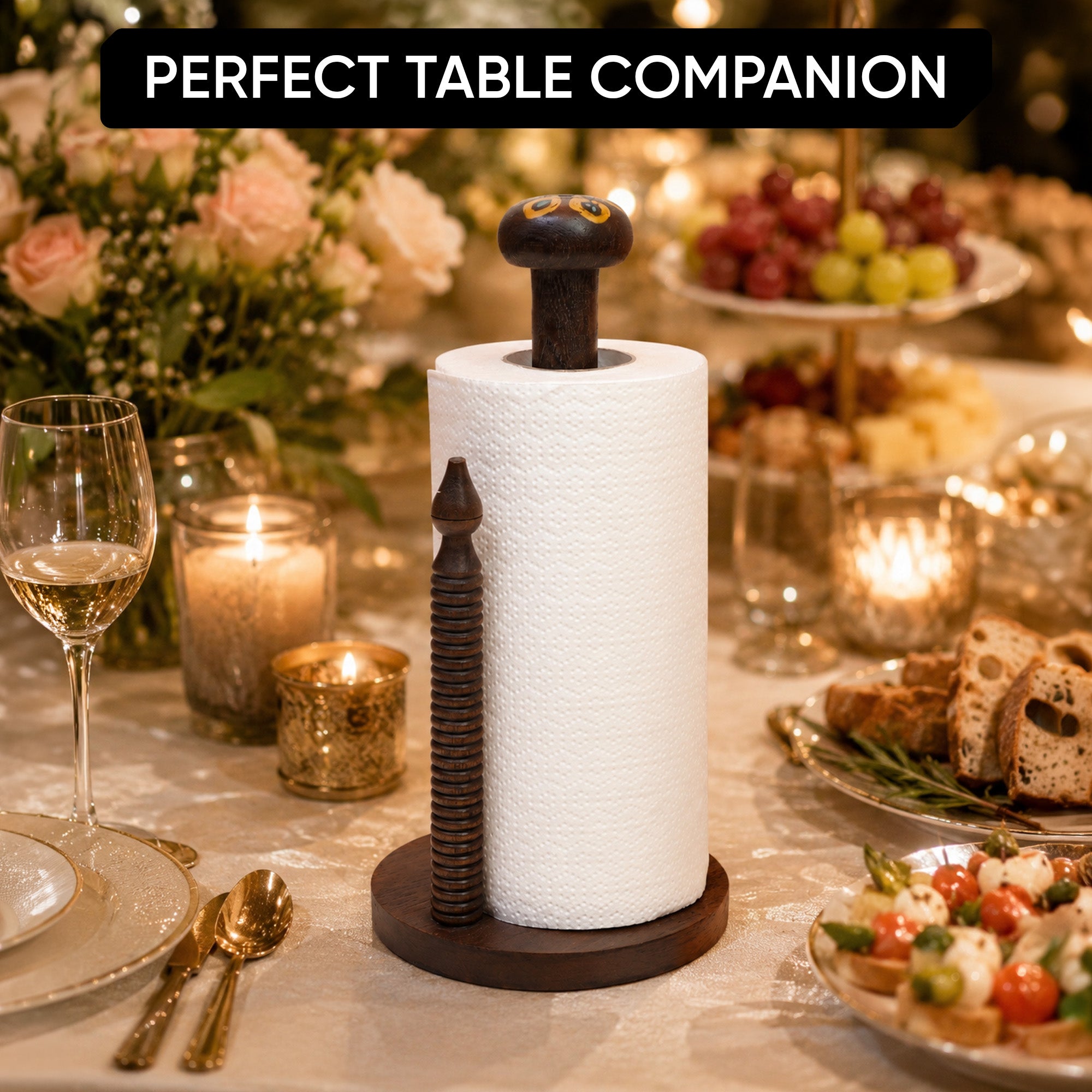 Tissue Roll Holder Table Top Style Handcrafted in Wood (5x5x10.5)
