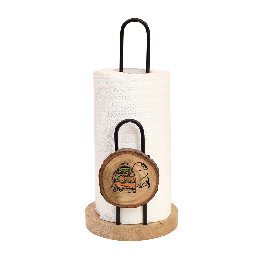 Tissue Roll Holder Table Top Style Handcrafted in Wood with Metal Dispenser (5x5x11)