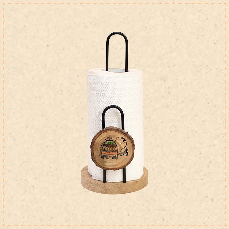 Tissue Roll Holder Table Top Style Handcrafted in Wood with Metal Dispenser (5x5x11)