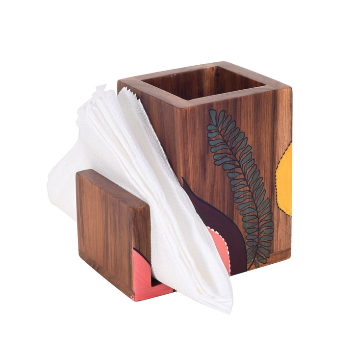 Teak leaves cutlery holder small (4.5x3x4.5)