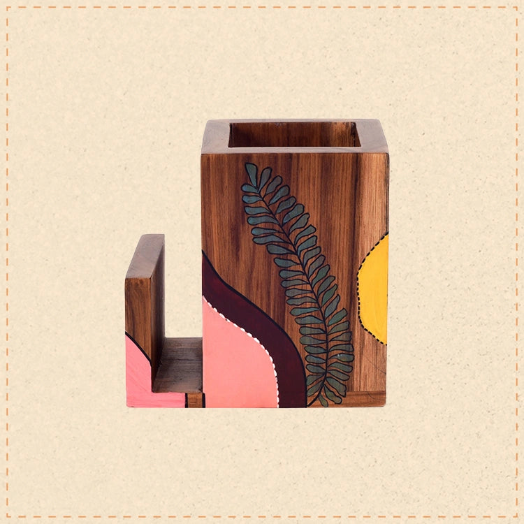 Teak leaves cutlery holder small (4.5x3x4.5)