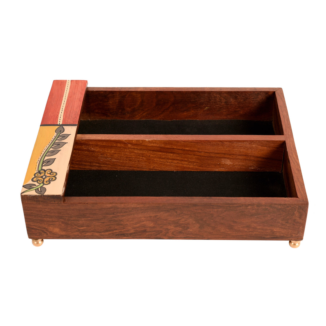 Cutlery Holder Handcrafted in Wood with Flower Motif (9x7x2.2")