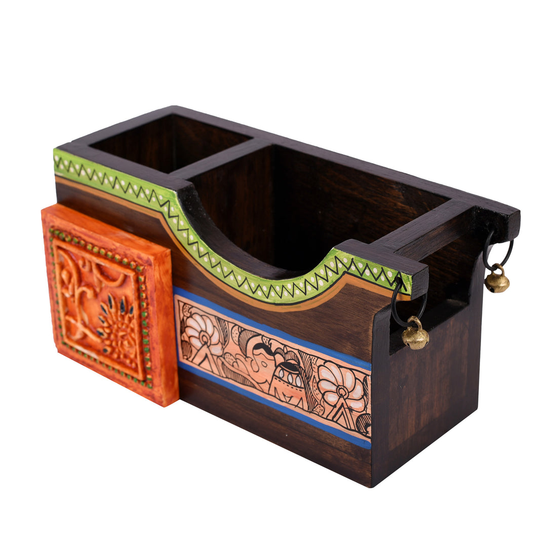 Cutlery Holder Handcrafted in Wood with Madhubani Art (8x3.5x4")