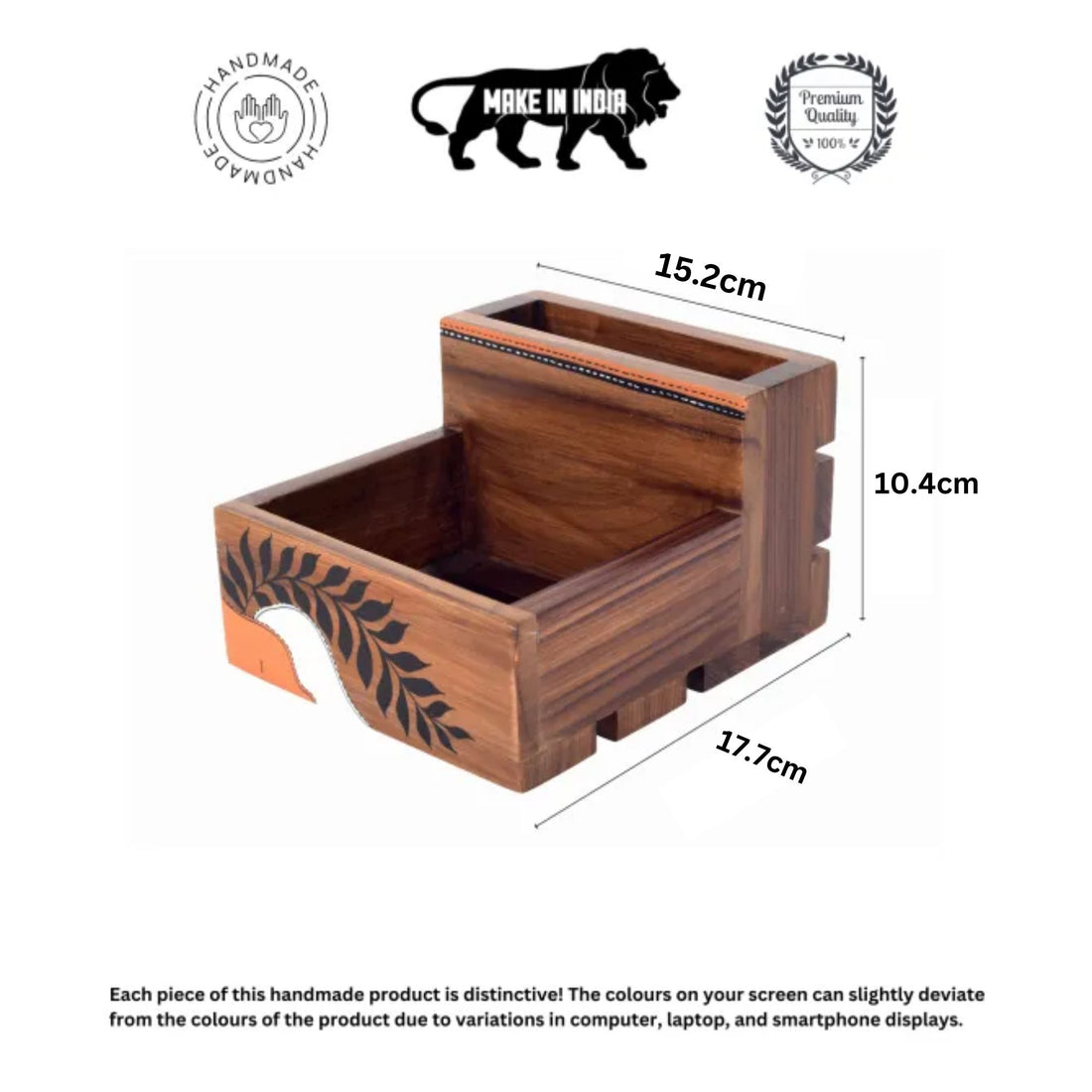 Teak leaves cutlery holder large (7x6x4.1)