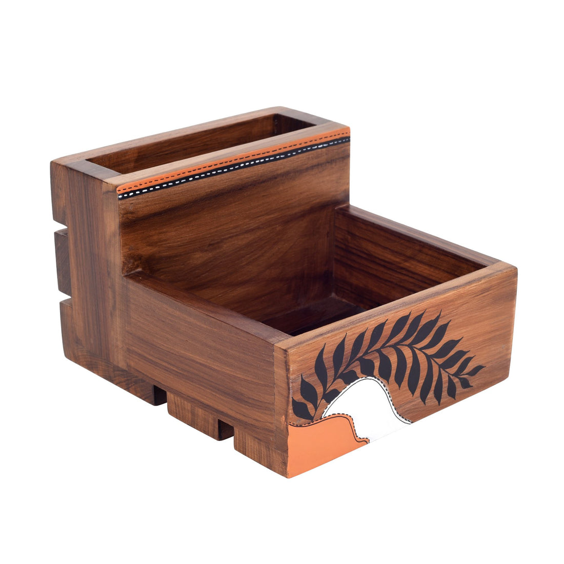 Teak leaves cutlery holder large (7x6x4.1)