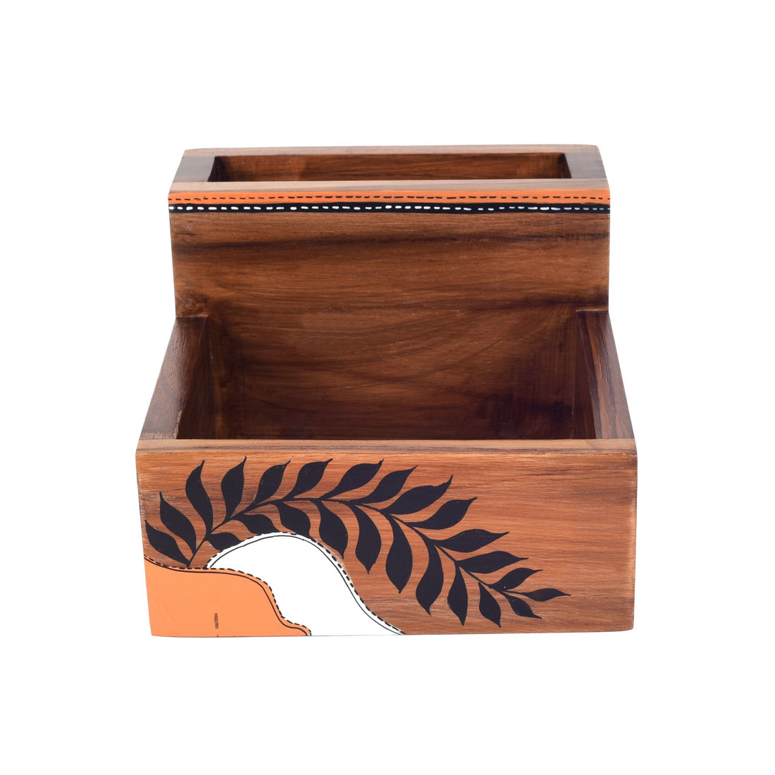 Teak leaves cutlery holder large (7x6x4.1)