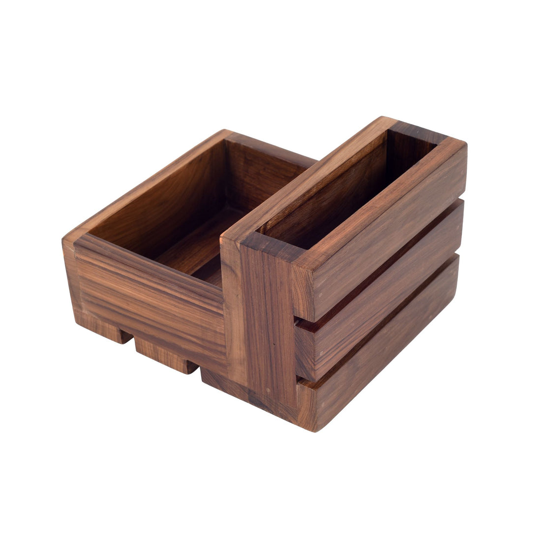 Teak leaves cutlery holder large (7x6x4.1)