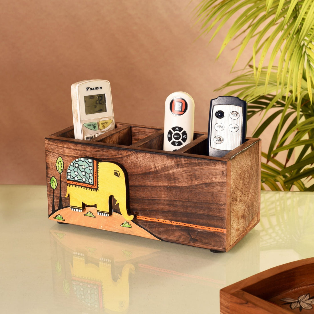 Hola Hand Painted Wooden Cutlery Holder, Artisan Organizer for Dining Table and Kitchen