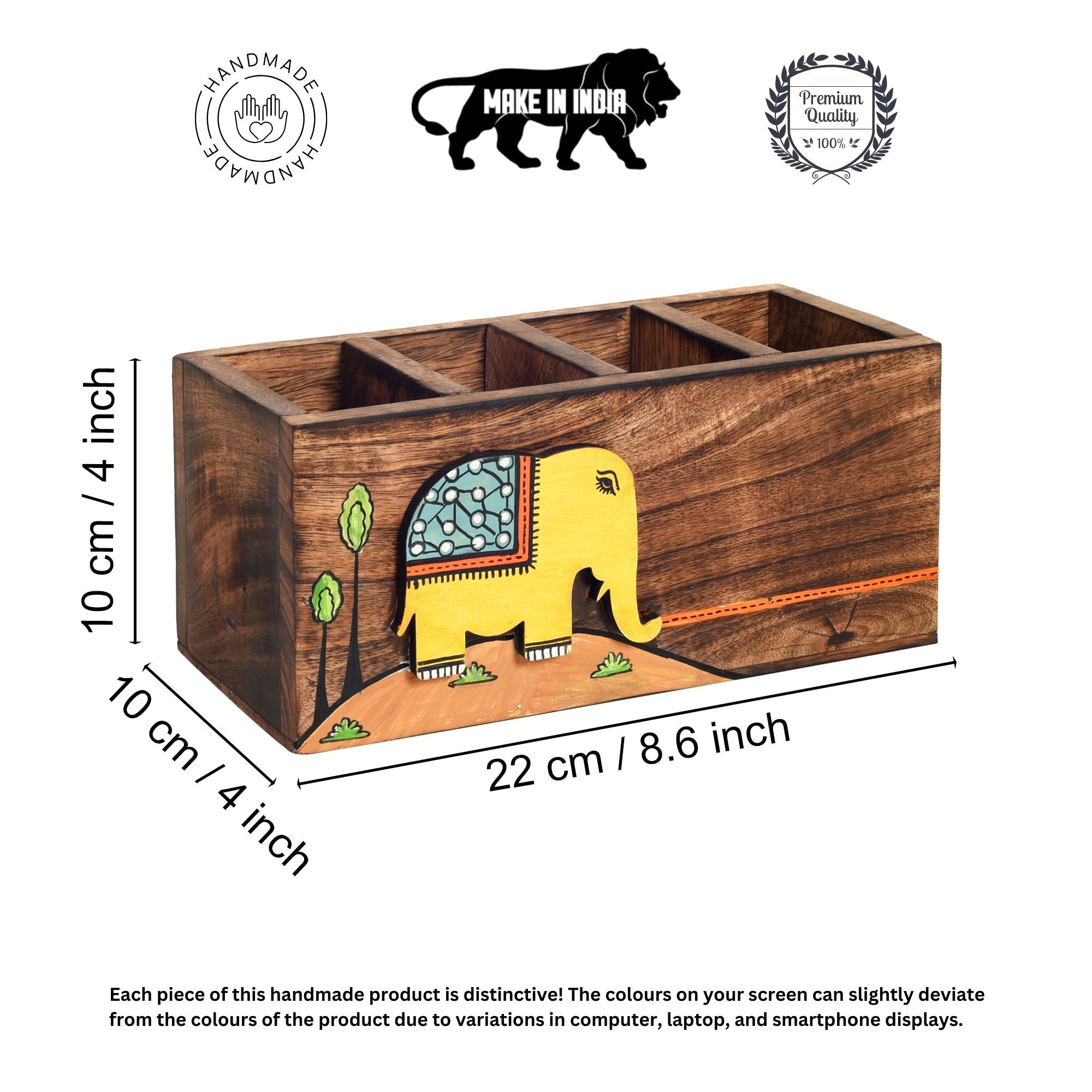 Hola Hand Painted Wooden Cutlery Holder, Artisan Organizer for Dining Table and Kitchen