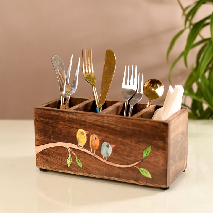 Teen Chidiya Birds-on-Branch Cutlery Caddy
