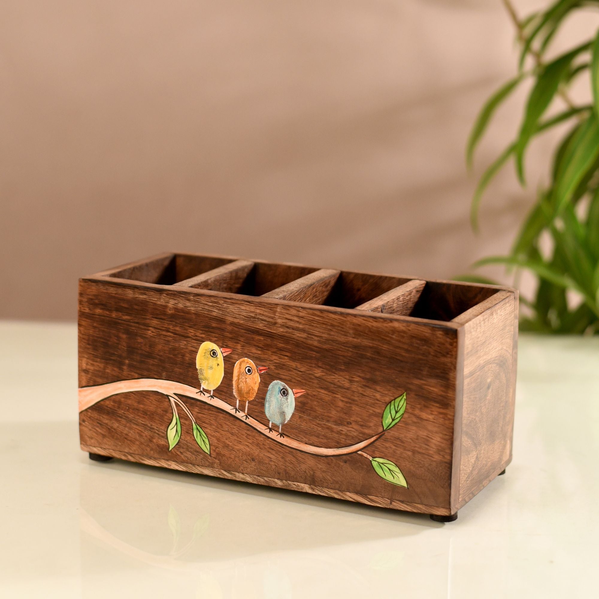 Teen Chidiya Birds-on-Branch Cutlery Caddy